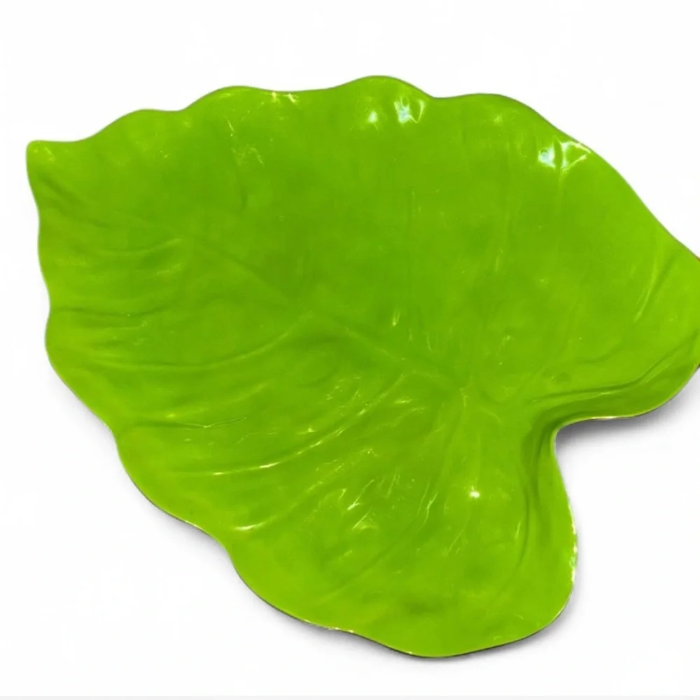 Fun Bright Green Leaf Platter Summer Entertaining Tablescape Safe Y2K Pier 1
